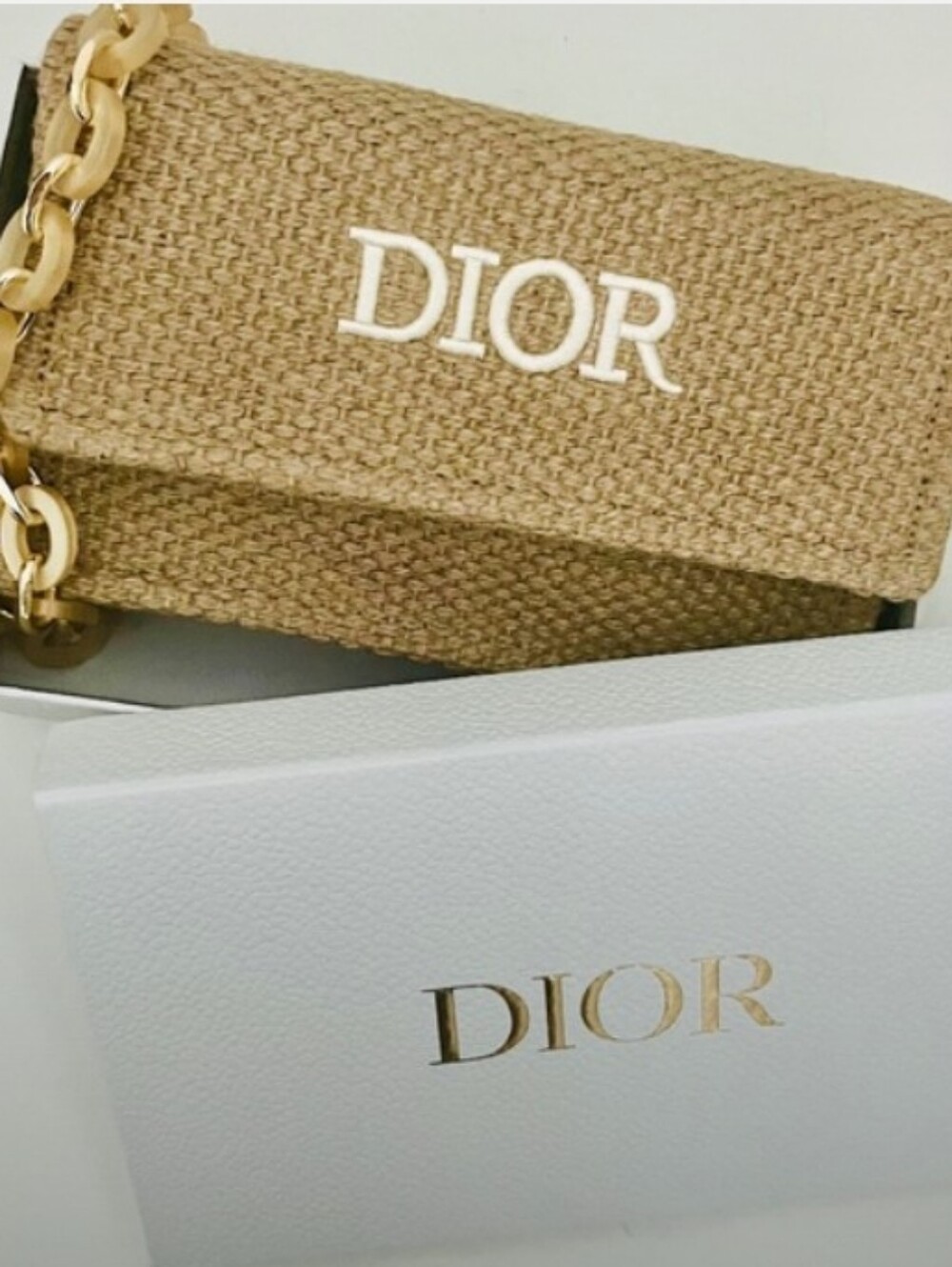 Dior-Raffia Logo Handbag With Resin Chain Strap In Box 🤎 - Picture 3 of 5